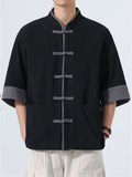 Men's Chinese Style Color Block Short Sleeve Tang Suit Kung Fu Shirts