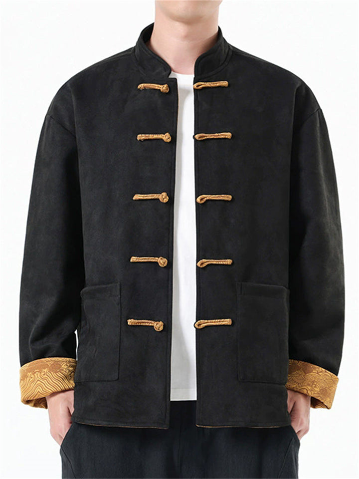 Men's Chinese Style Printed Frog Button Reversible TangSuit Jackets