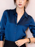 Ladies' Elegant Autumn OL Style Solid Color Long-sleeve Satin Shirts