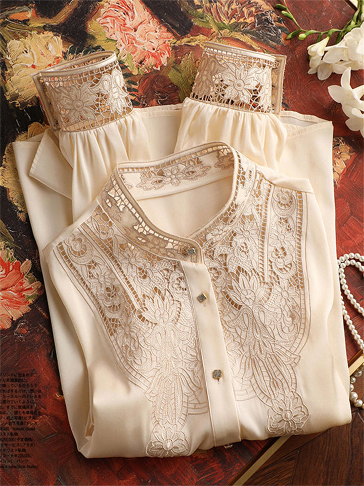 Women's Hollow Patchwork Long Sleeve Drape Shirts