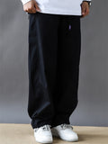 Men Japanese Style Wide Leg Drawstring Elastic Waist Loose Cargo Pants