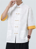 Men's Casual Chinese Style Print Contrast Color TangSuit Shirt