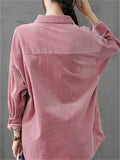 Retro Corduroy Pattern Long Sleeve Lapel Shirts for Women