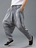 Loose Leaf Print Elastic Waist Kung Fu Tai Chi Pants for Men