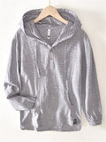 Men's Casual Striped Hooded Kangaroo Pocket Long Sleeve Shirts