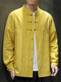 Men's Texture Solid Color Long Sleeve Tang Suit Shirts