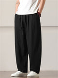 Mens Summer Linen Cotton Loose Fit Baggy Drawstring Pants