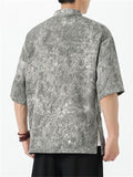 Men's Texture Print Stand Collar Half Sleeve Tang Suit Shirts