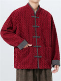 Men's Winter Plush Contrast Color Button Up Long Sleeve TangSuit Jackets