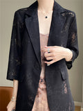 Women's Satin Single Breasted 3/4 Sleeve Suit Jacket