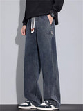 Men's Letter Embroidery Loose Fit Straight Leg Denim Pants