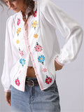 Women's Flowers Embroidery Stand Collar Long Sleeve Shirts