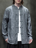 Chinese Style Geometric Print Stand Collar Long Sleeve Jackets for Men