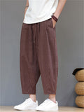 Mens Summer Striped Cotton Linen Loose Baggy Harem Pants
