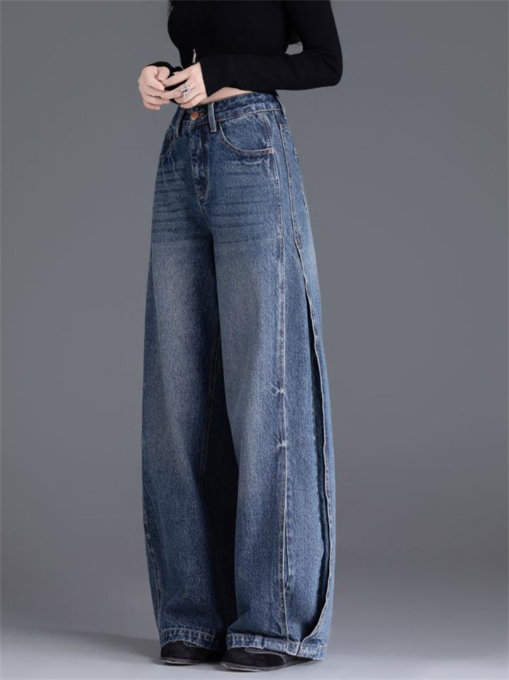 Women's Vintage High Waist Chic Baggy Wide Leg Denim Scimitar Pants