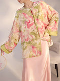 Elegant Vintage Chinese Style Floral Printed Real Silk Shirt