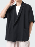 Retro Men's Solid Color Short Sleeve Suit Jacket