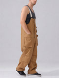 Mens Japanese Style Multi Pocket Cargo Bib Overalls Relaxed Jumpsuit