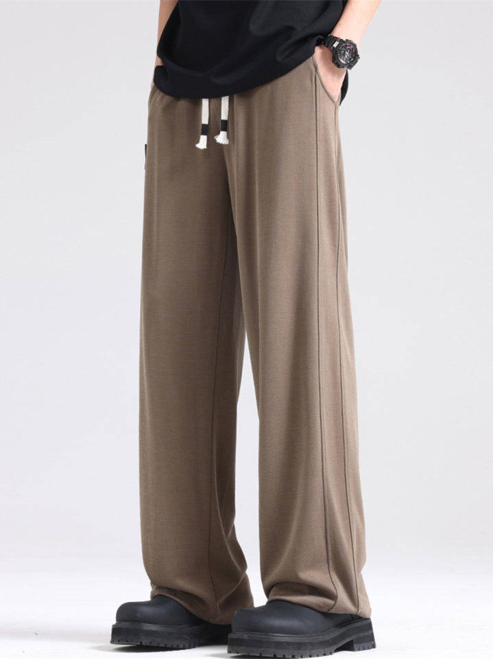 Mens Summer Wide Leg Drawstring Casual Pants Baggy Trousers