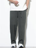 Mens Cotton Linen Striped Casual Beach Wear Wide Leg Pants