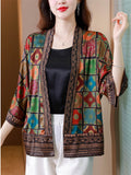 Women's Trendy 3/4 Sleeve Geometry Print Patchwork Cardigan Shirts