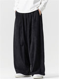 Men's Simple Japanese Style Corduroy Wide Leg Pants with Belt