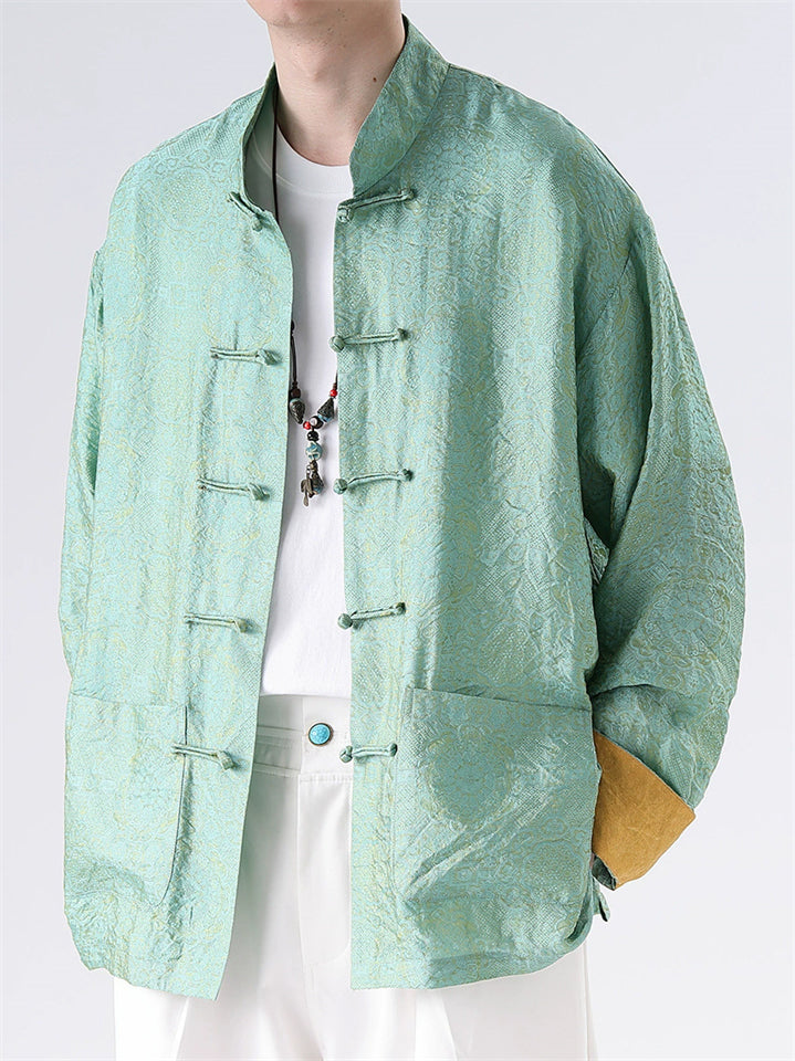 Men's Mandarin Collar Chinese Tang Suit Jacquard Kung Fu Shirts