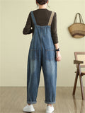 Women's Contrast Color Pockets Loose Overall Denim Jumpsuits