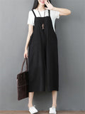 Summer Female Solid Color Wide Leg Overall Cropped Jumpsuits