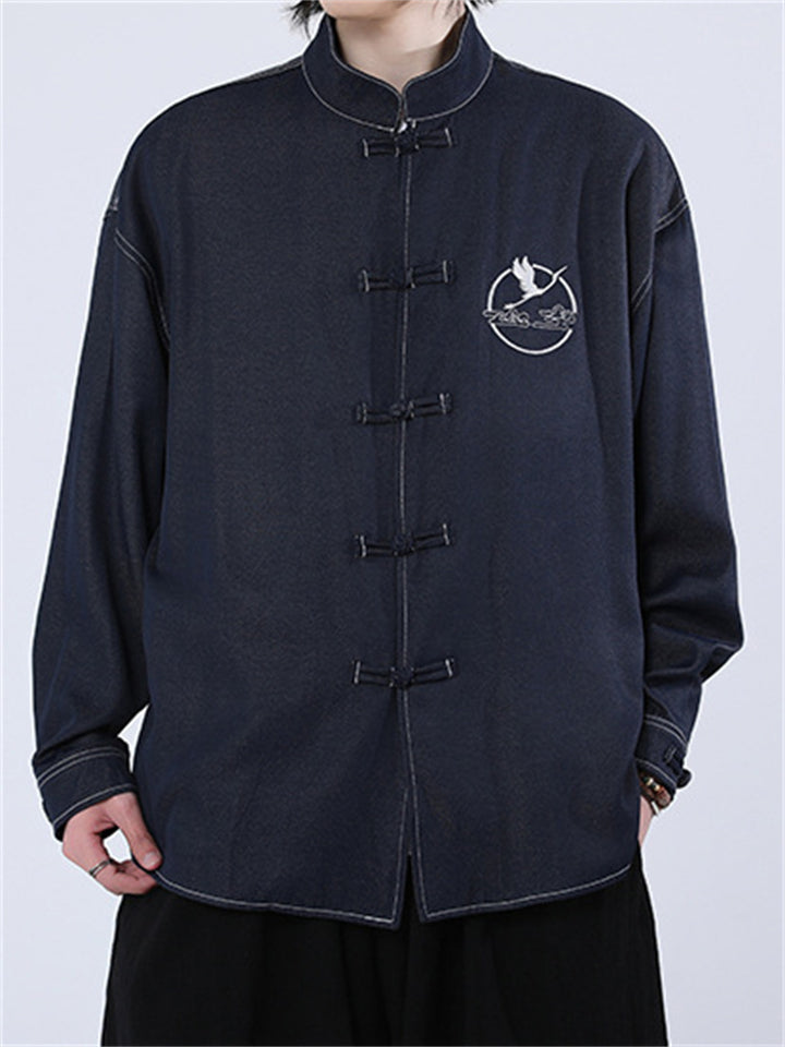 Chinese Style Solid Color Long Sleeve Shirts for Men