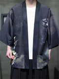 Chinese Vintage Zen Clothing Chinoiserie Print Cardigan Shirt for Men