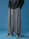 Men's Simple Chinese Style Solid Color Corduroy Straight Wide-leg Pants