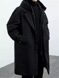 Men Autumn Hooded Trench Coat Button Zip Casual Windbreaker Overcoat