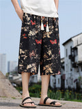 Men's Chinese Style Ancient Aesthetic Patterns Cotton Blend Wide Leg Shorts
