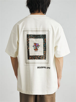 Abstract Face Embroidery Trendy T-shirt for Men