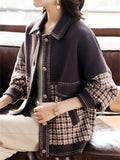 Women's Woolen Blend Houndstooth Patchwork Jacket