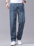 Mens Summer Lyocell Wash Relaxed Fit Straight Leg Denim Jeans