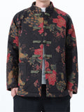 Mens Vintage Chinese Floral Print Quilted Tang Suit Jacket Warm Coat‌s