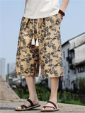 Men's Chinese Style Ancient Aesthetic Patterns Cotton Blend Wide Leg Shorts