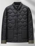 Men's Chinese Style Contrast Cuff Quilted Down Coat