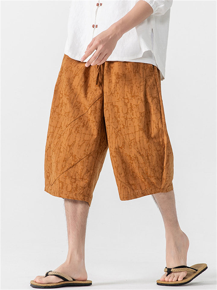 Men's Summer Casual Print Drawstring Capri Pants