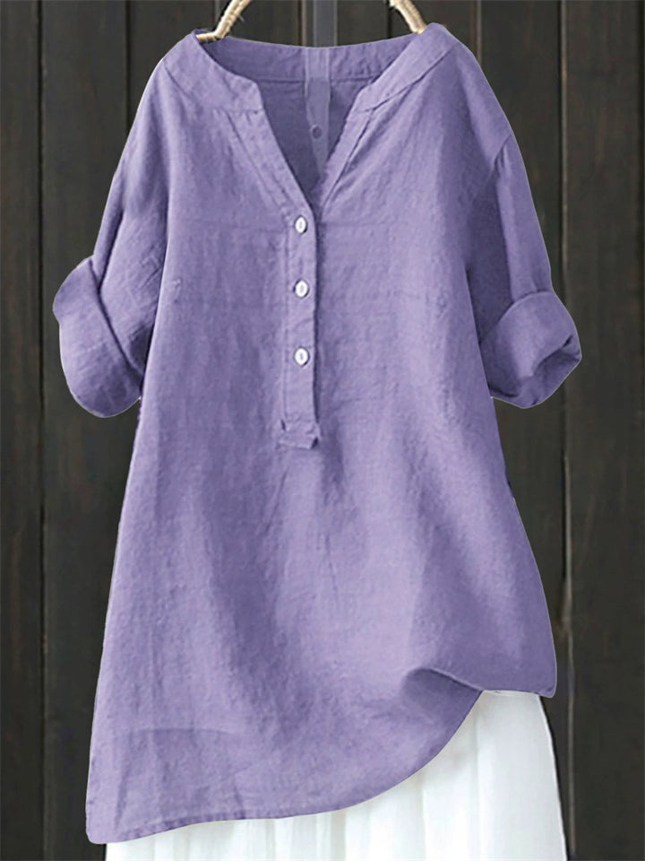 Women's Casual Retro Holiday Style Solid Color V Neck Short Sleeve Shirts