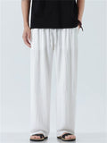 Mens Vintage Summer Linen Blend Loose Fit Casual Beach Wide Leg Pants