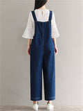 Female Solid Color Wide Leg Demin Overall Cropped Jumpsuits