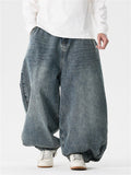 Men's Distressed Straight Wide Leg Denim Jeans