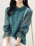 Women's O-Neck Lightweight Polka Dots Chiffon Shirt