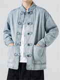 Men's Trendy Stand Collar Patch Pocket Washed Denim Jacket