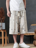 Mens Japanese Style Holiday Printed Wide Leg Cropped Summer Pants