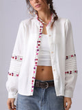 Women's French Style Embroidery Long Sleeve Ruffled Shirt