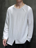 Men's Retro Solid Color Comfy Long Sleeve Round Neck Shirt